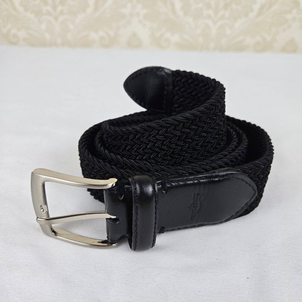 Dockers Men's Size 34 Black Woven Belt Leather Trim Silver Hardware Casual